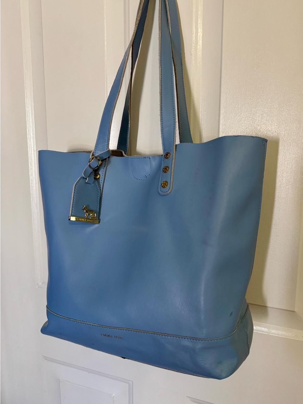 Emma Fox Powder Blue Leather Tote with Gold Hardware